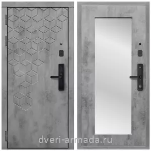 Белые двери с зеркалом, Дверь входная Армада Квадро МДФ 16 мм Kaadas S500 /  МДФ 16 мм ФЛЗ-пастораль, Бетон темный